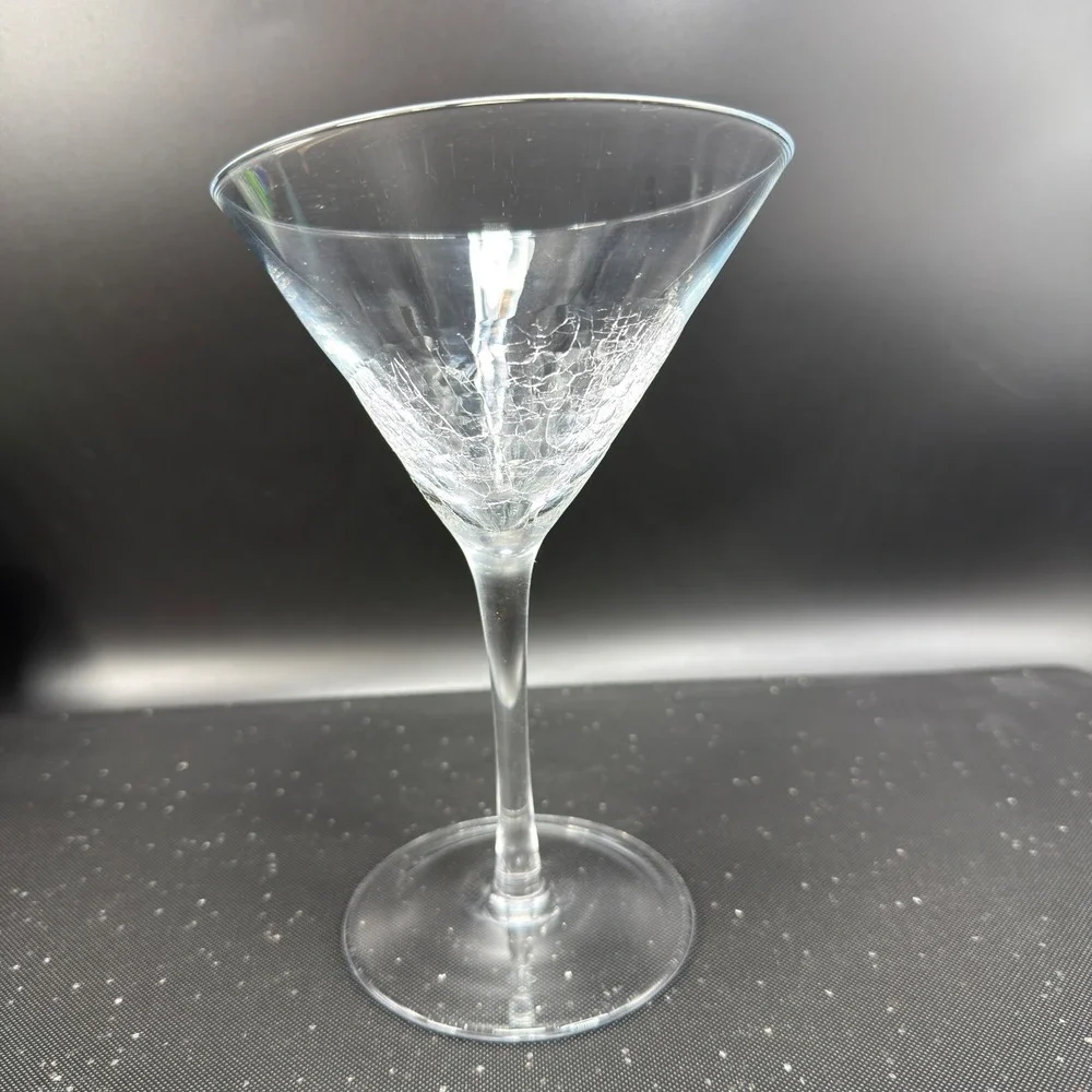 Pier 1 Clear Slanted Rim Crackle Glass Martini Cocktail Stemware Clear Art Glass